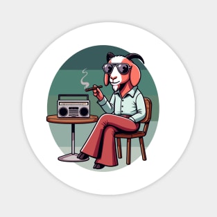 smoking 70s goat listening to vintage radio Magnet